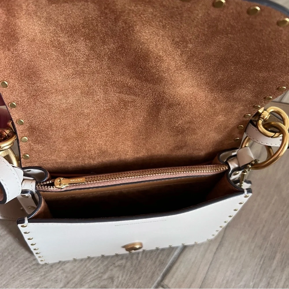 Coach Cream and Gold Chain Leather Crossbody Bag